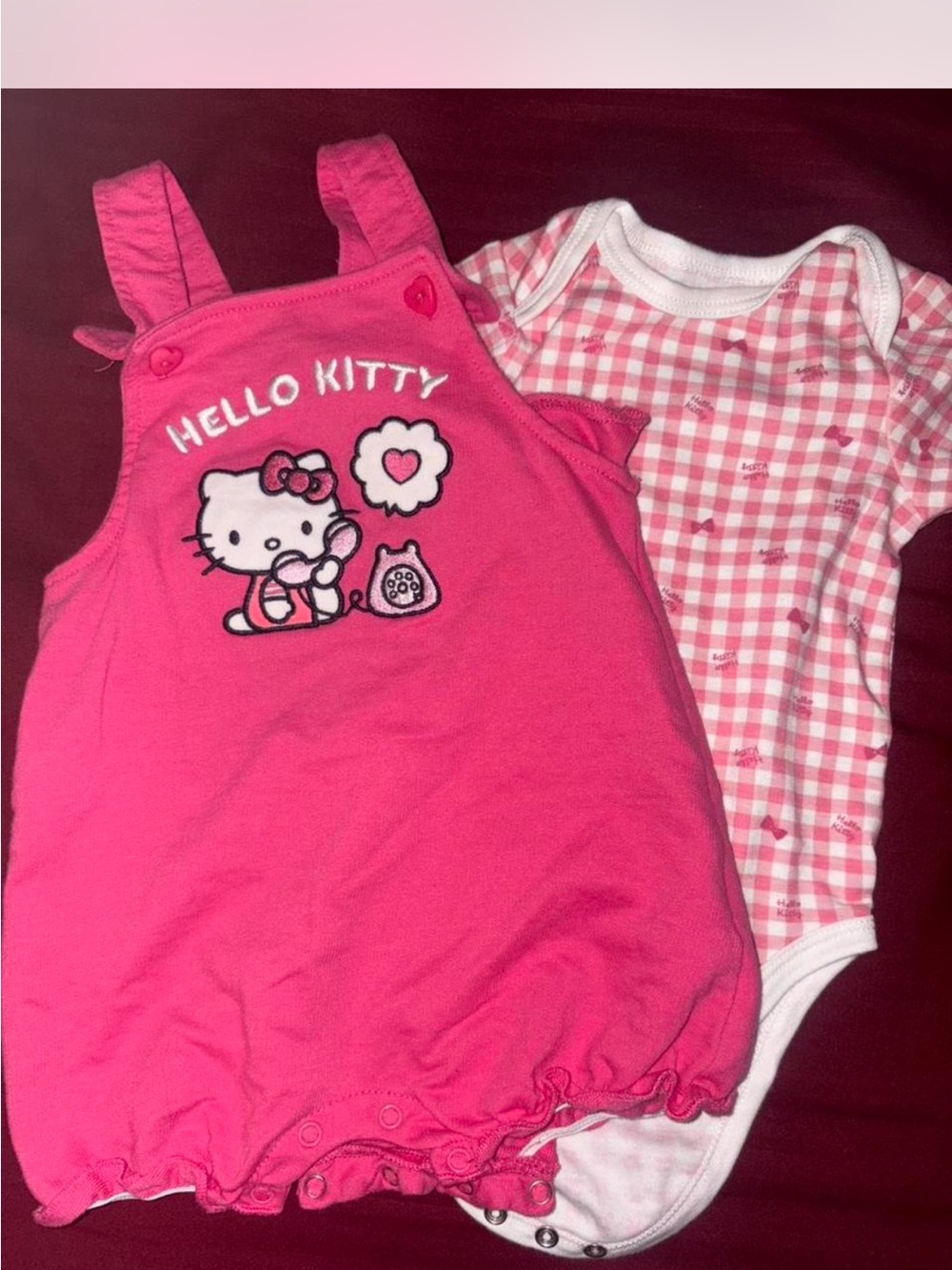 Hello Kitty Pink Gingham Baby Romper Set